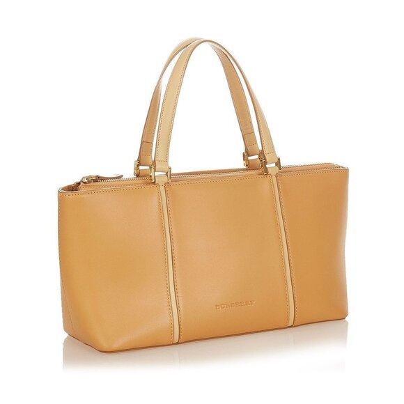 Burberry Tan Leather Nova Check Interior Shoulder Bag Tote - Picture 2 of 7